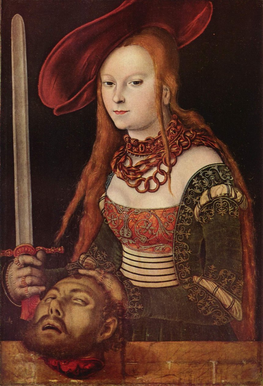 Duits: Judith mit dem Haupte des Holofernes Judith met het hoofd van Holofernes door Lucas Cranach the Elder