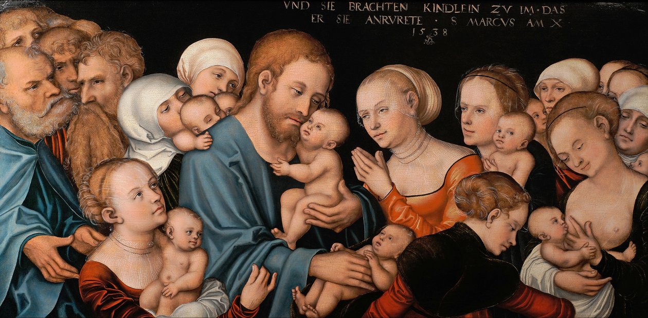Duits: Lasset die Kindlein zu mir kommen (Christus segnet die Kinder) Laat de kleine kinderen tot Mij komen (Christus zegent de kinderen) door Lucas Cranach the Elder