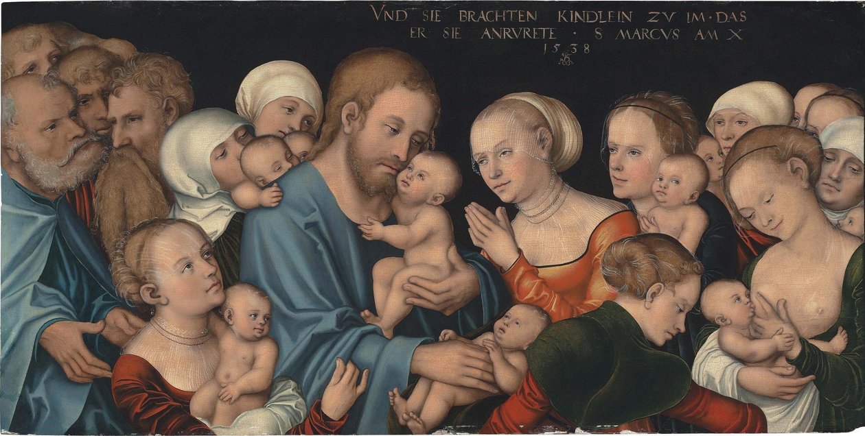 Duits: Lasset die Kindlein zu mir kommen (Christus segnet die Kinder) Laat de kleine kinderen tot Mij komen (Christus zegent de kinderen) door Lucas Cranach the Elder