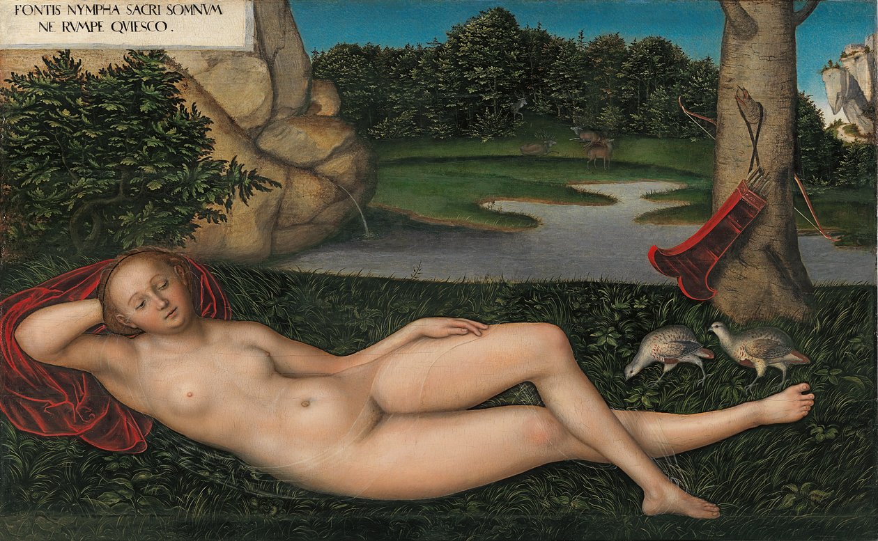 Duits:  Quellnymphe De nimf bij de fontein door Lucas Cranach the Elder