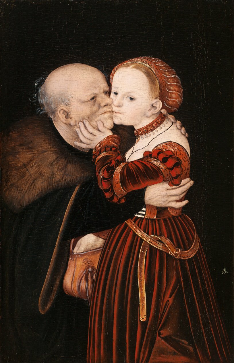 Duits: Ungleiches Paar / Der alte Narr Ill-Matched Lovers / De oude dwaas door Lucas Cranach the Elder