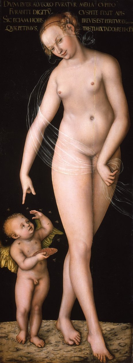 Duits: Venus und Amor als Honigdieb Venus met Cupido die honing steelt door Lucas Cranach the Elder