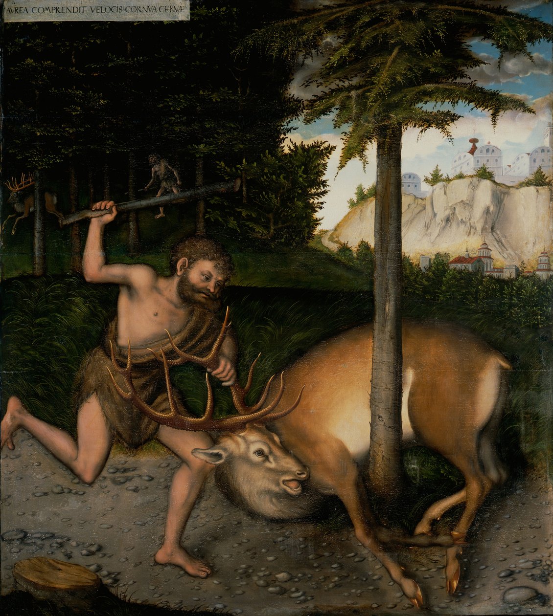 Hercules vangt de Ceryneïsche hinde uit De werken van Hercules door Lucas Cranach the Elder