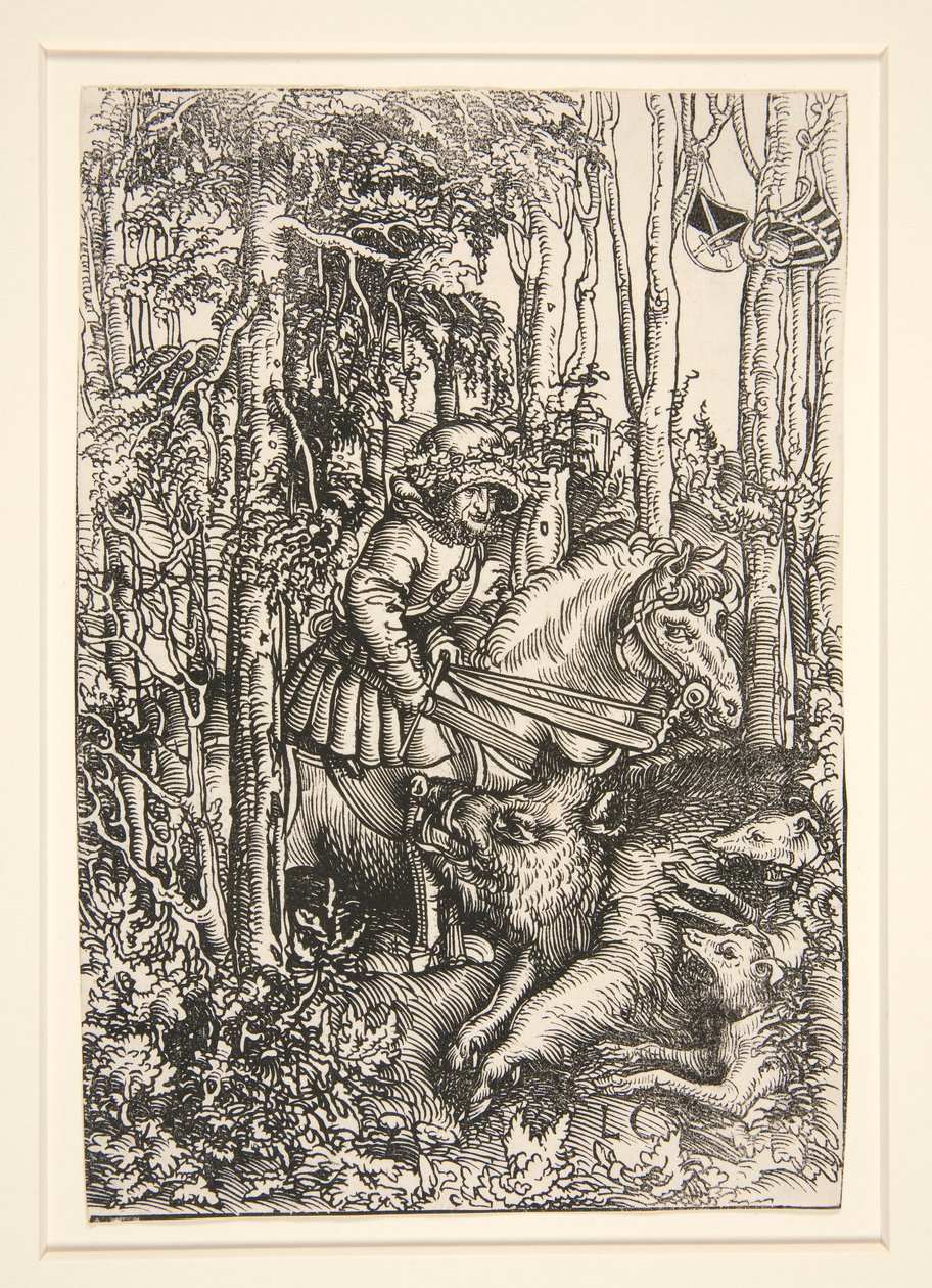 Jager die een wild zwijn doodt door Lucas Cranach the Elder
