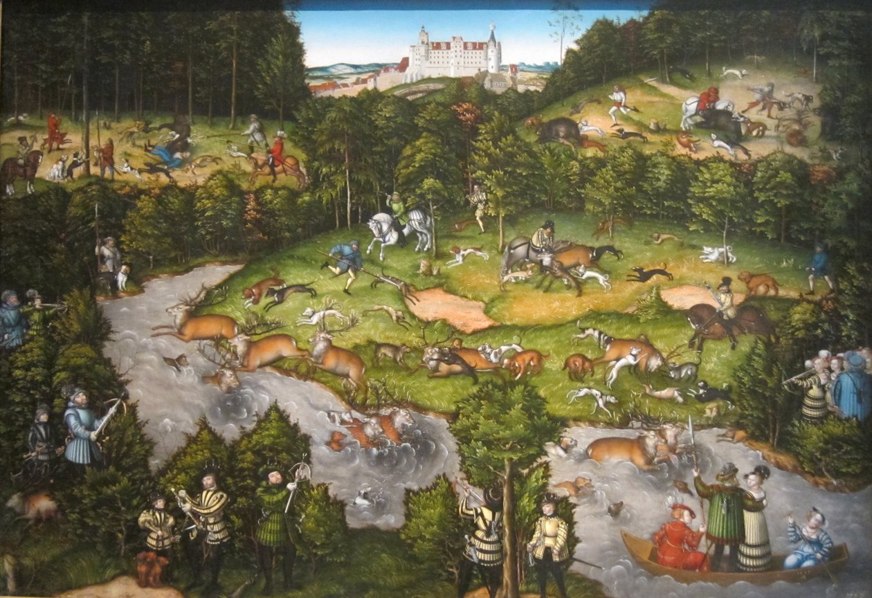 Jacht in de buurt van Kasteel Hartenfels door Lucas Cranach the Elder