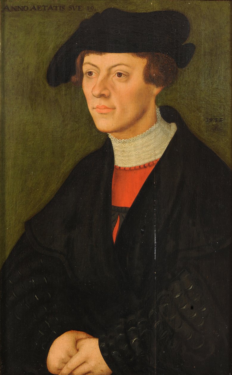 Portret van een 19-jarige jongeman in zwarte kleding door Lucas Cranach the Elder