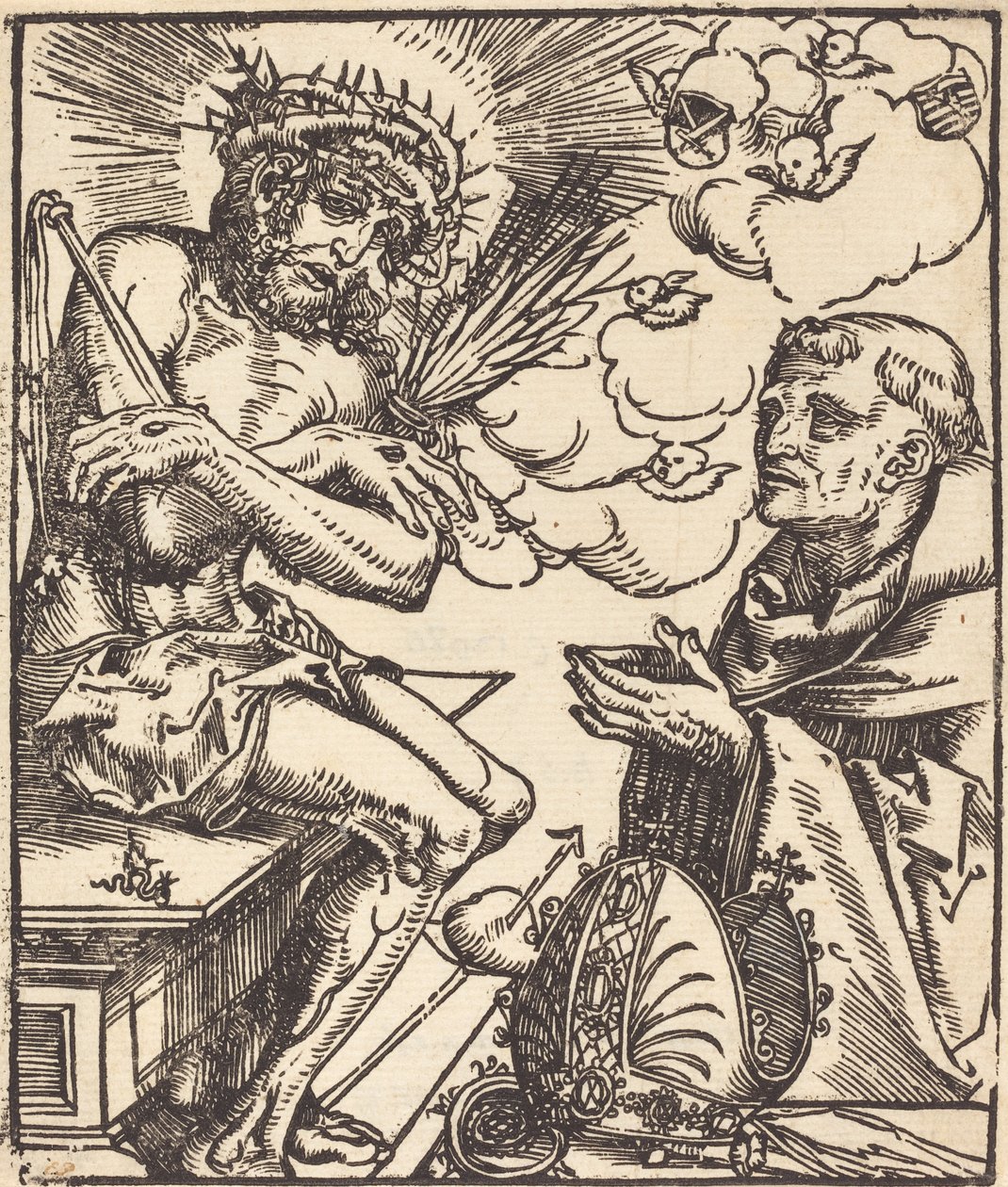 Sint Bernardus die de Man van Smarten Aanbidt door Lucas Cranach the Elder