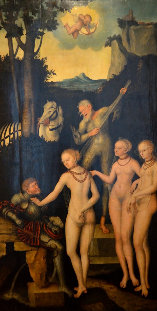 Het Oordeel van Parijs (de voorbeeldpanelen van keurvorst Joachim II) door Lucas Cranach the Elder