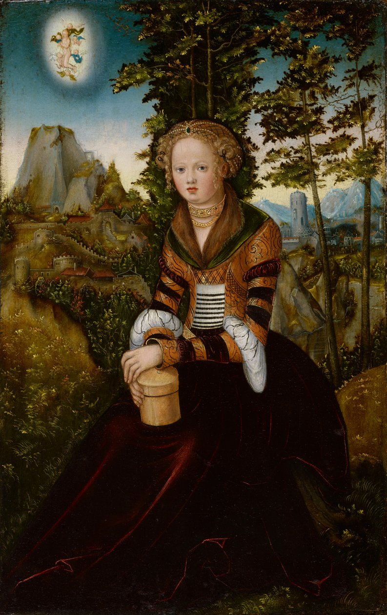 De Magdalena zittend voor een boom door Lucas Cranach the Elder