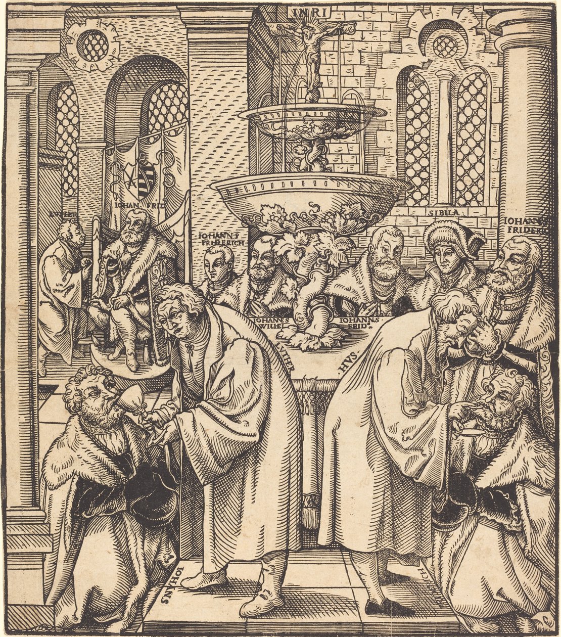 De Hervormers Luther en Hus Geven Communie aan de Prinsen van het Huis van Saksen door Lucas Cranach the Elder