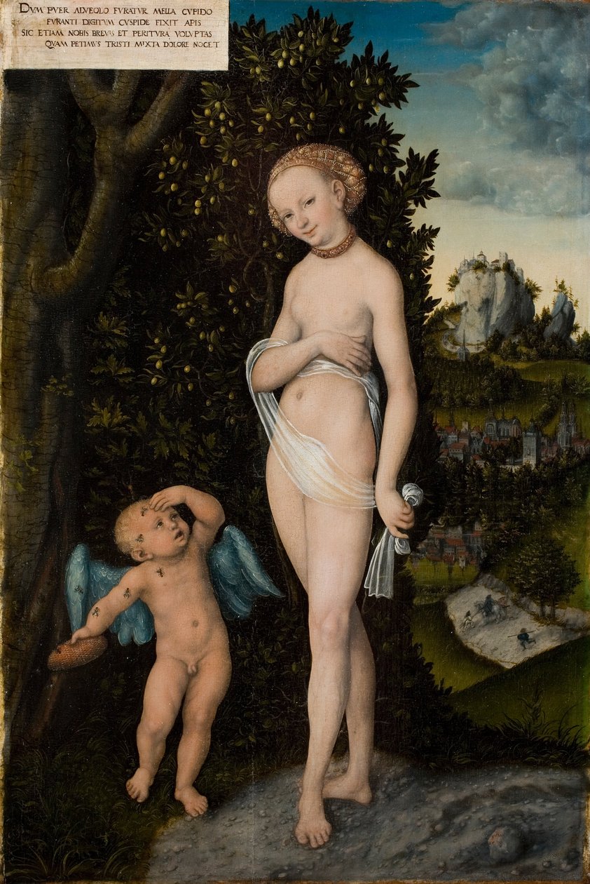 Venus en Cupido, de honingdief door Lucas Cranach the Elder