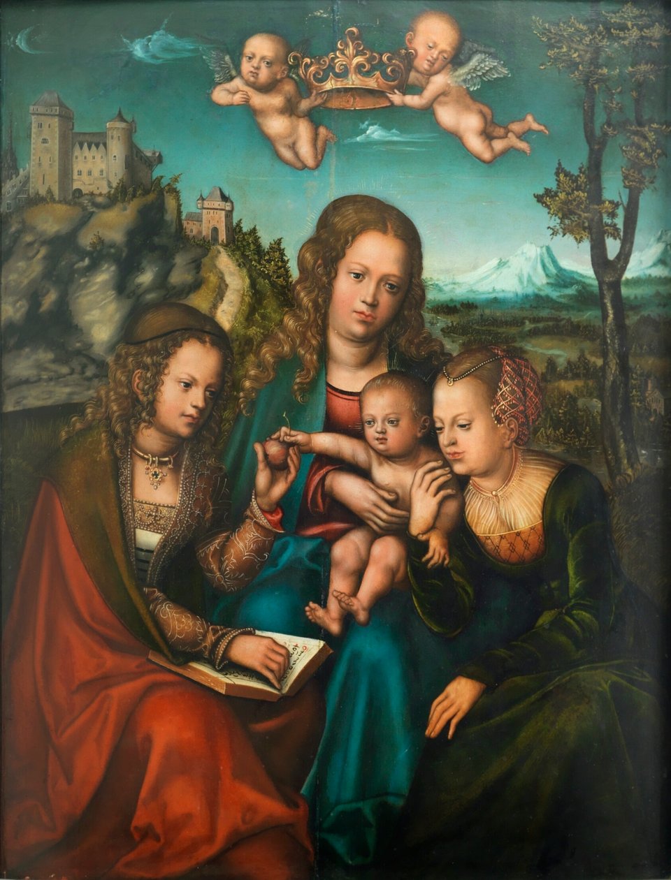 Duits: Madonna tussen twee vrouwelijke heiligen Wet en Genade door Lucas Cranach the Elder and workshop