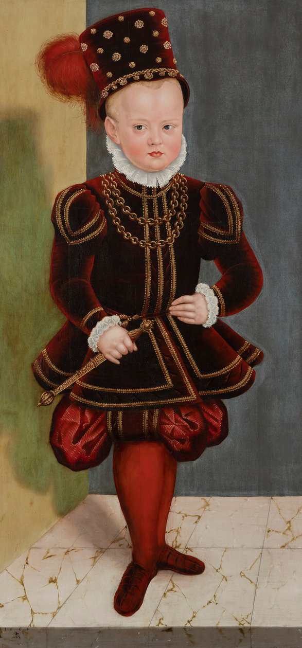 Duits: Portret van prins Christian I, later keurvorst, als kind op 4-jarige leeftijd Portret van prins Christian I, zoon van keurvorst August, als kind op 4-jarige leeftijd door Lucas Cranach the Younger