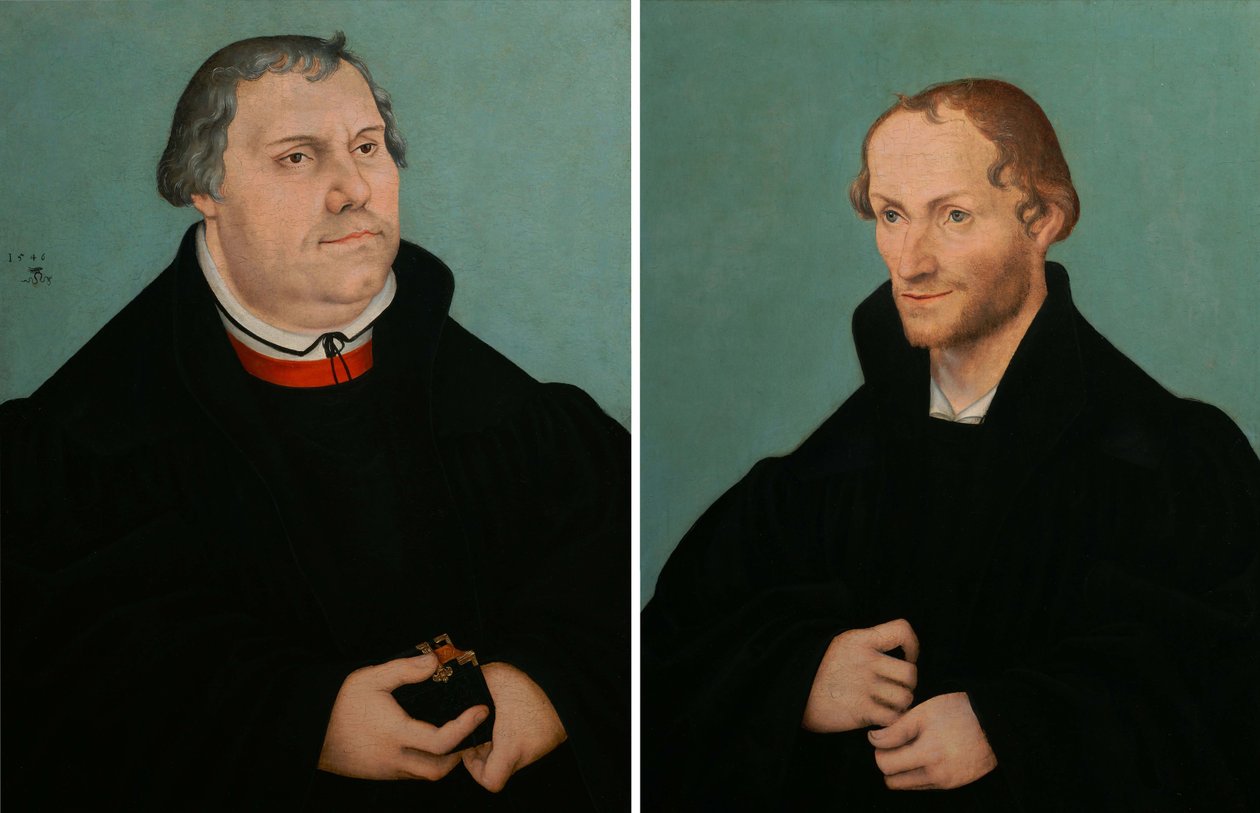 Portret van Maarten Luther amp; Portret van Philippe Melanchthon door Lucas Cranach the Younger