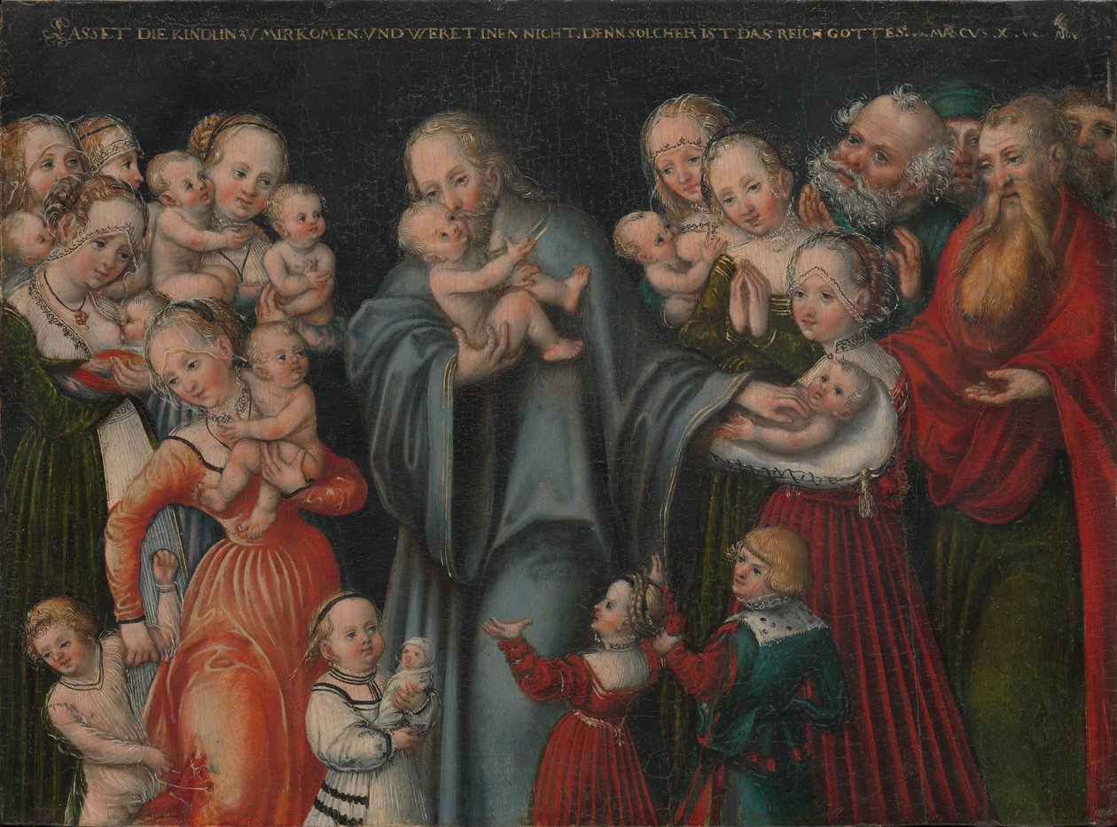 Duits: Christus segnet die Kinder Christus zegent de kinderen door Lucas Cranach the Younger and workshop