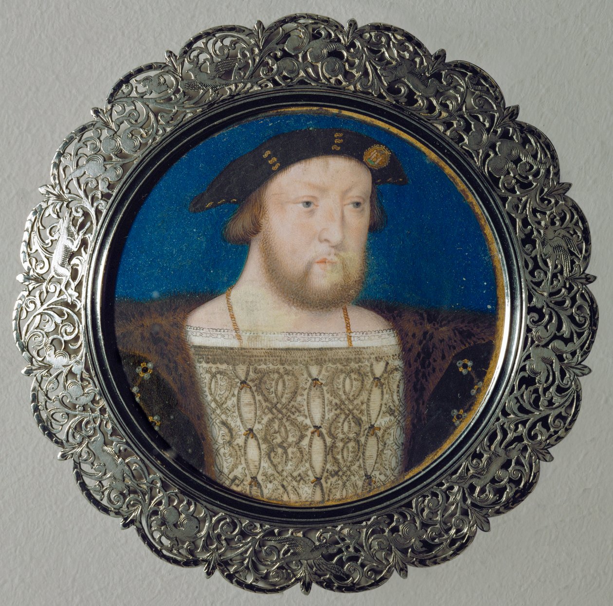 Henry VIII, koning van Engeland Miniatuur op perkament, ... door Lucas Horenbout or Hornebault