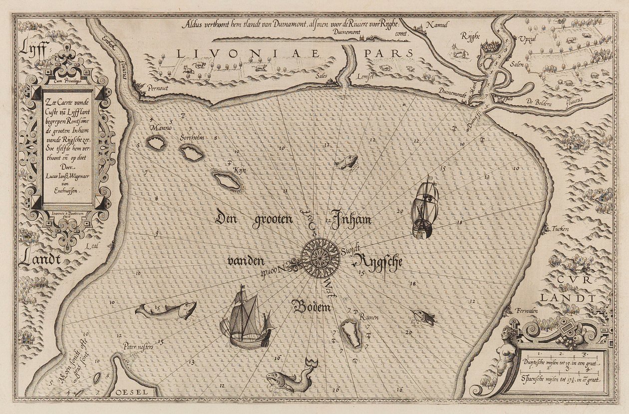 Zeekaart van de Golf van Riga door Lucas Jansz. Waghenaer