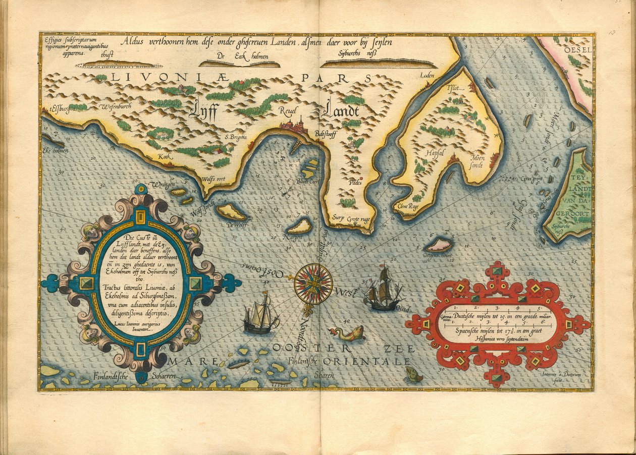 Kaart van Livonia (Die custe va Lijfflandt met de eijlanden daer beneffens...) door Lucas Janszoon Waghenaer