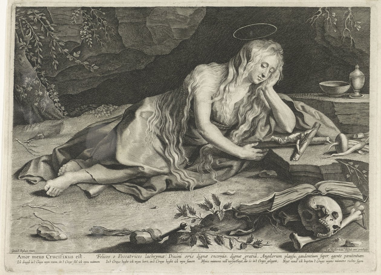 Boetvaardige Maria Magdalena in een grot door Lucas Vorsterman (I)