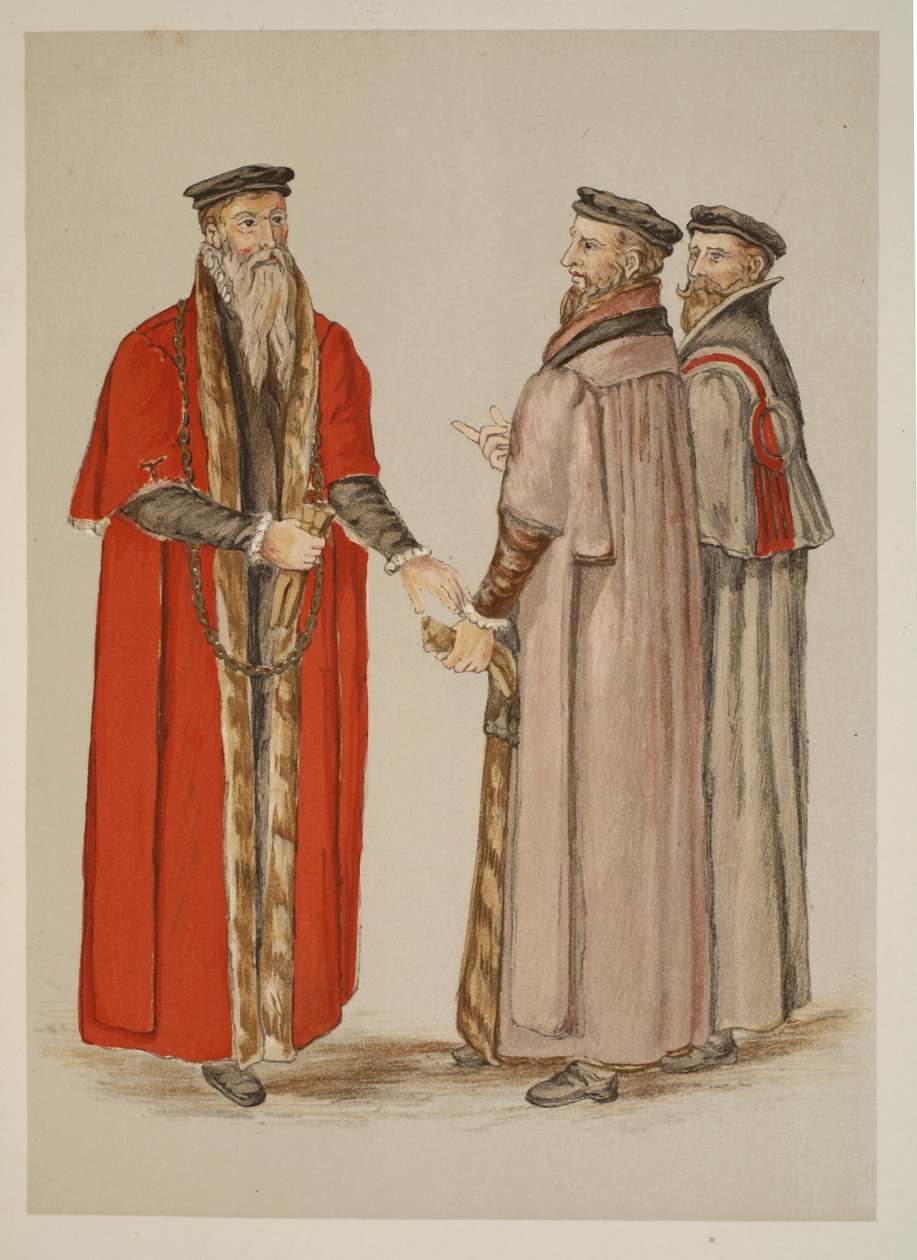 Lord Mayor, Wethouders en gildelid, uit een beschrijving van Engeland geschreven tijdens het bewind van Elizabeth I door Lucas de Heere
