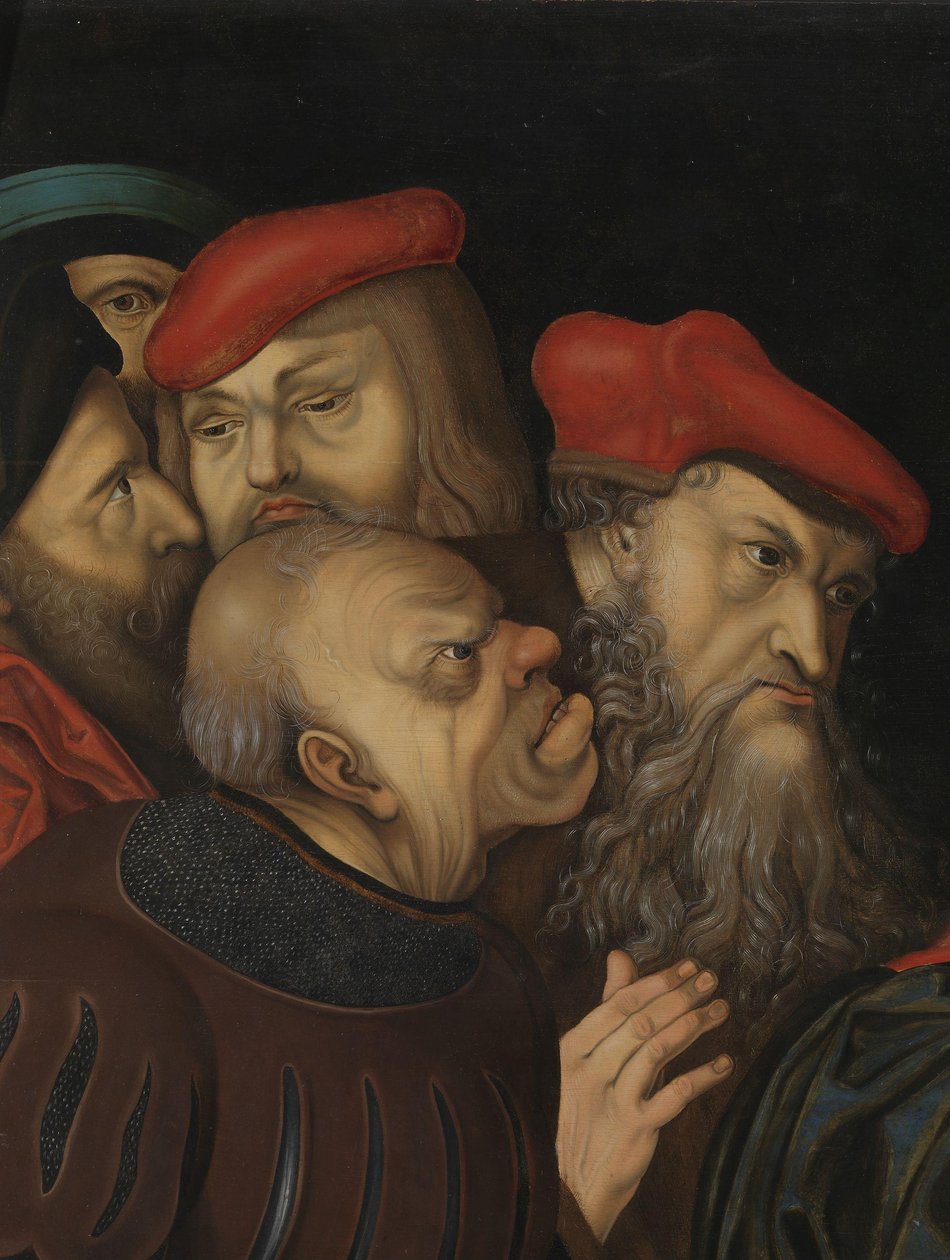 Christus en de Vrouw Betrapt op Overspel (detail) door Lucas the Elder (after) Cranach