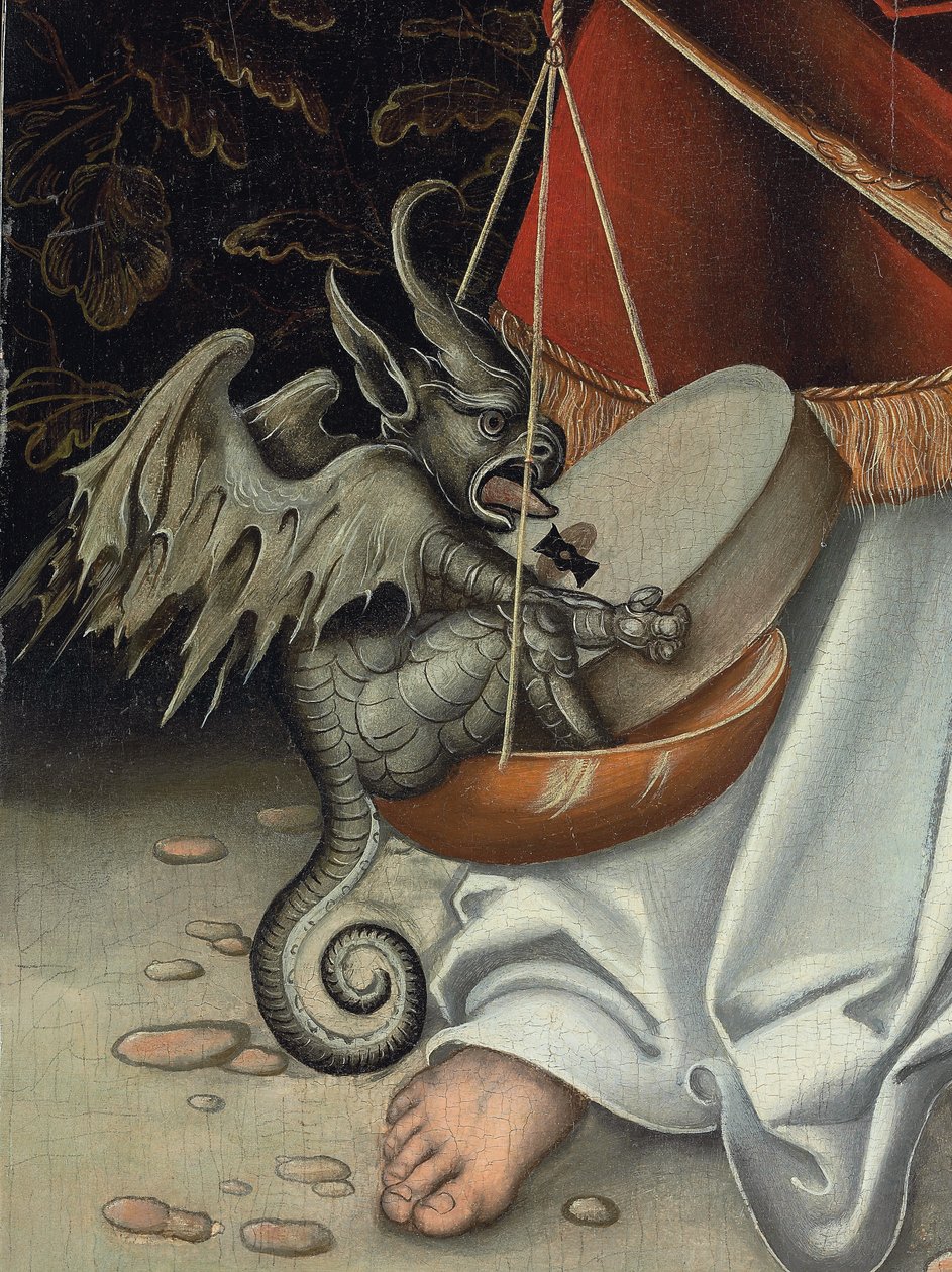 De Aartsengel Michaël met de Weegschaal van Gerechtigheid (detail) door Lucas the Elder (workshop of) Cranach