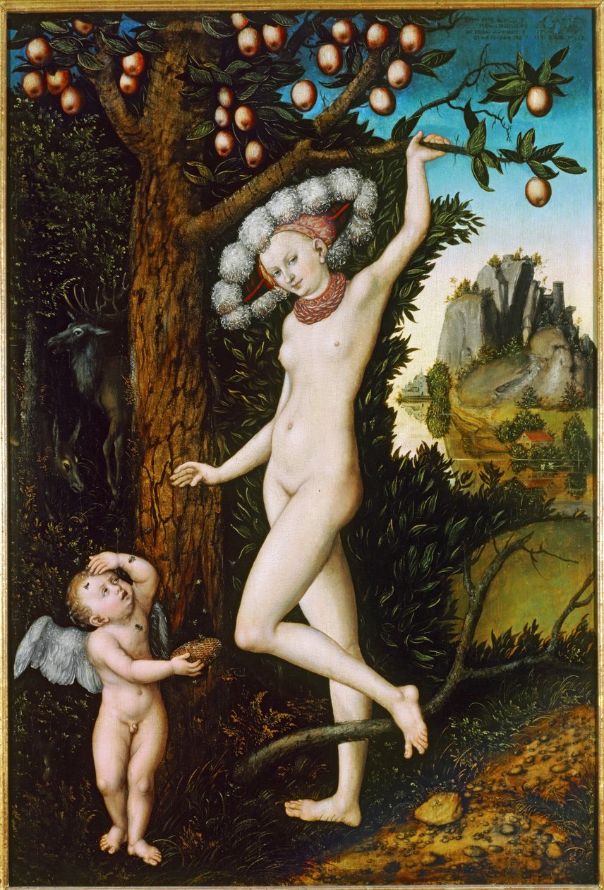 Cupido klaagt bij Venus ... (schilderij op hout) door Lucas the Elder Cranach