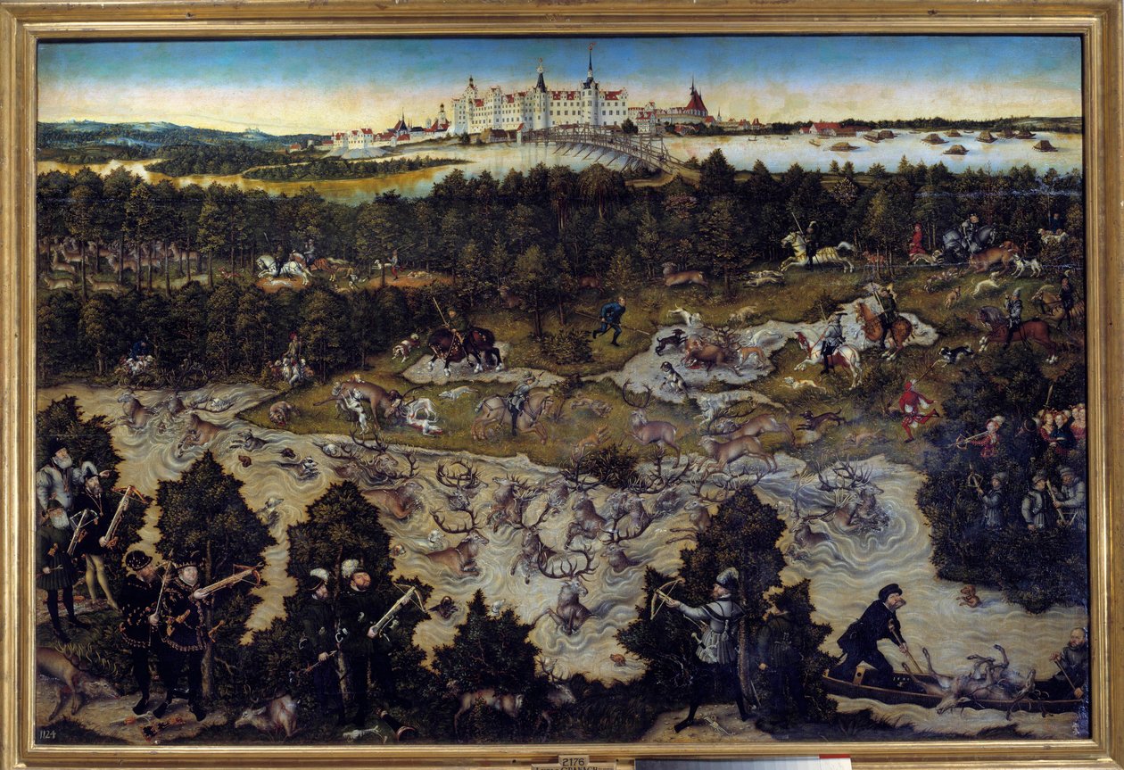 Jacht ter ere van Karel V in het kasteel van Torgau in Duitsland door Lucas the Elder Cranach