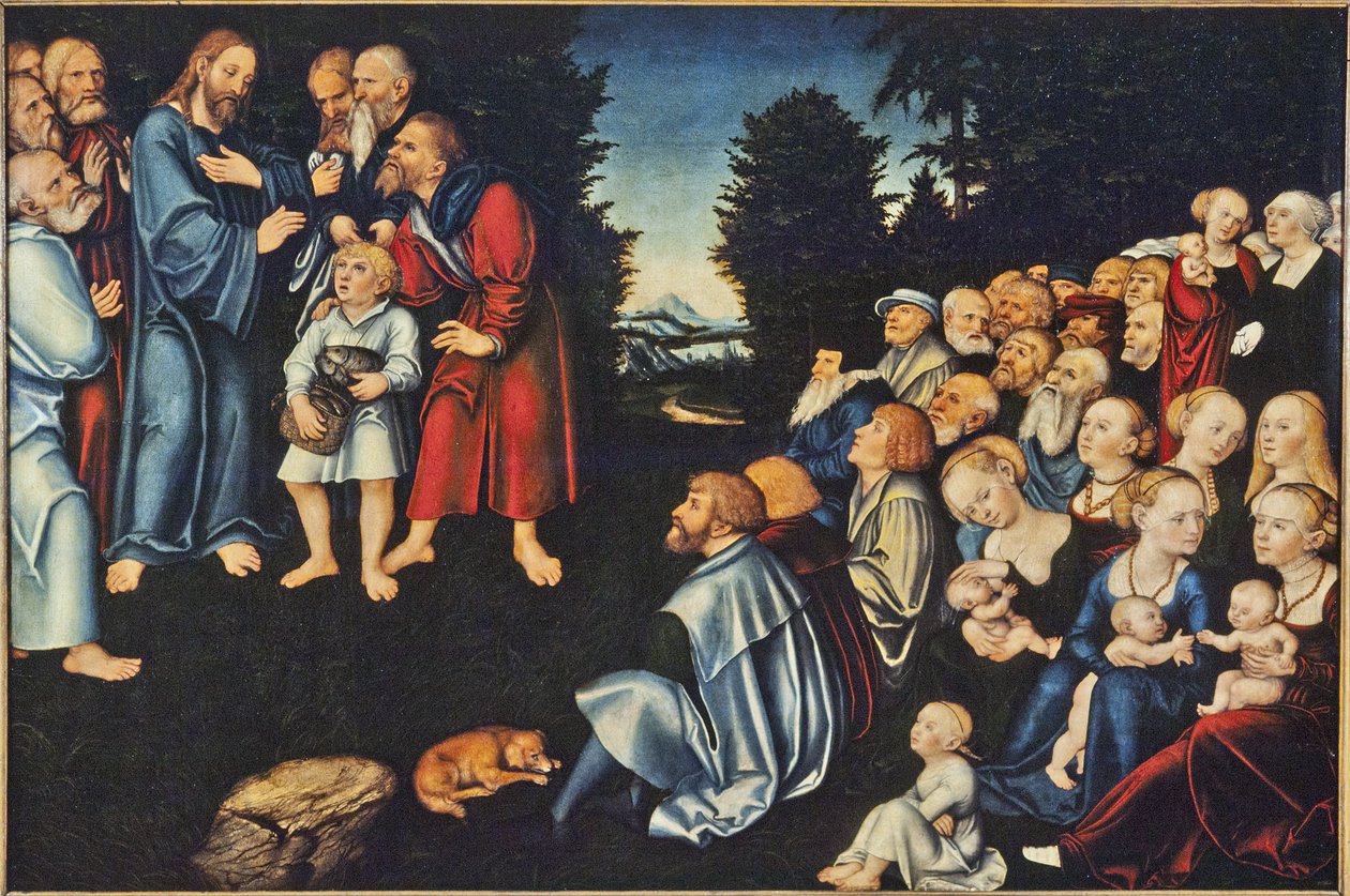 De wonderbaarlijke broodvermenigvuldiging door Lucas the Elder Cranach