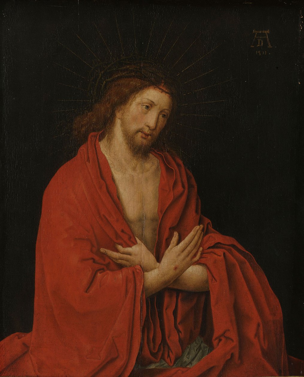 Christus met doornenkroon door Lucas van (after) Leyden