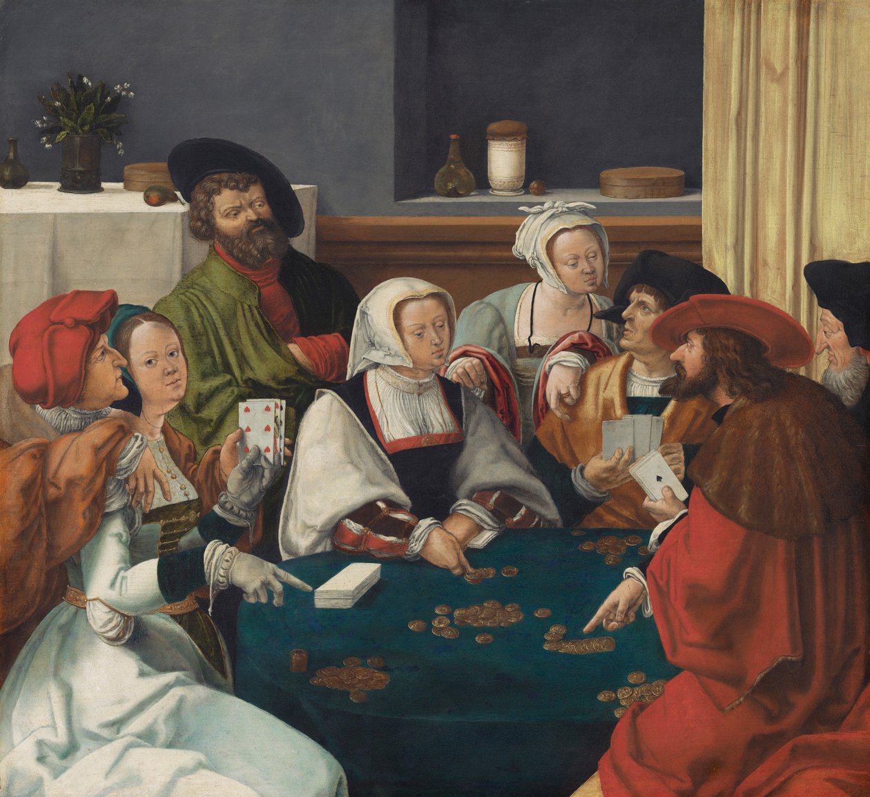 De kaartspelers, waarschijnlijk c.1550-99 door Lucas van (after) Leyden
