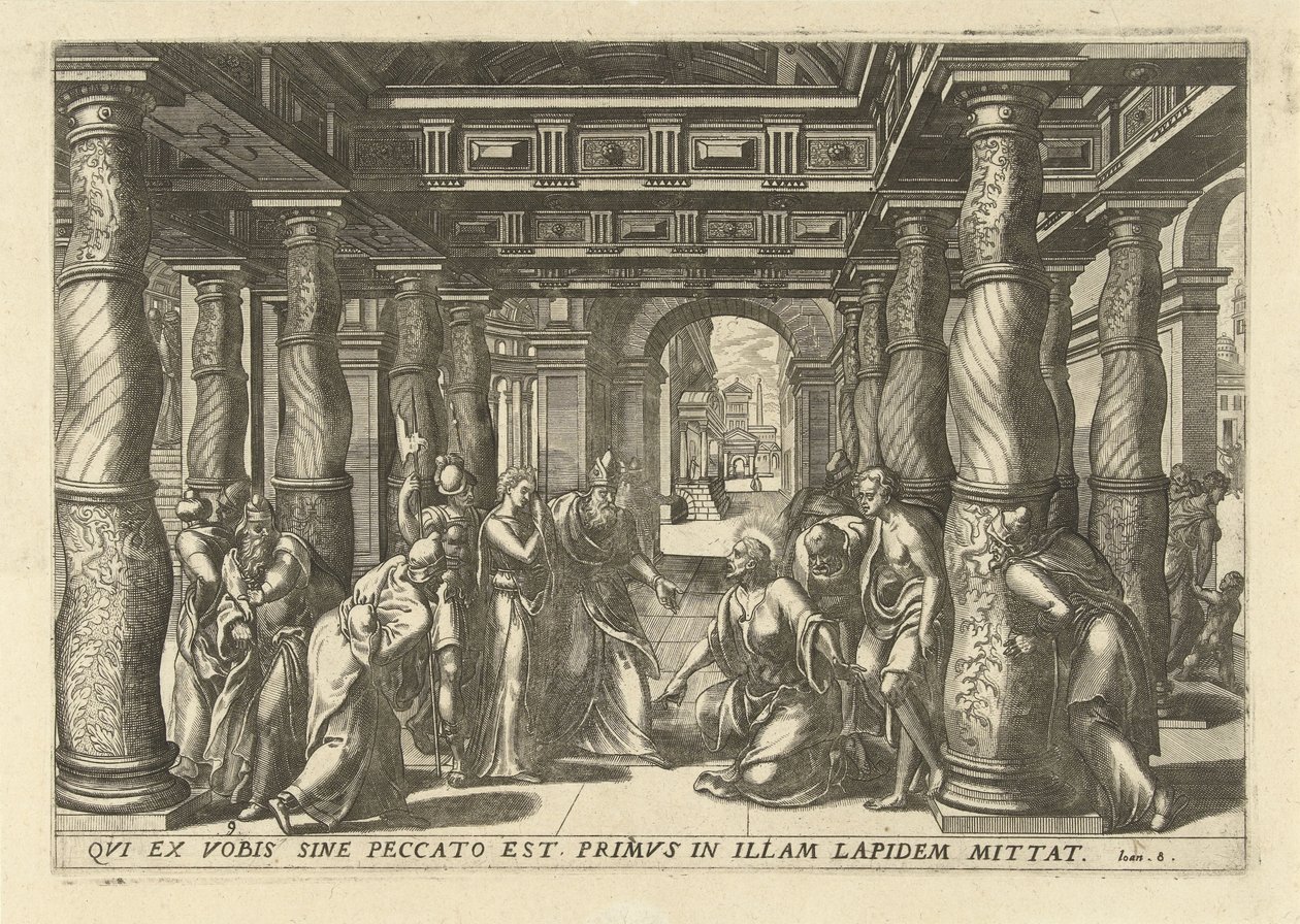 Christus en de overspelige vrouw door Lucas van Doetechum