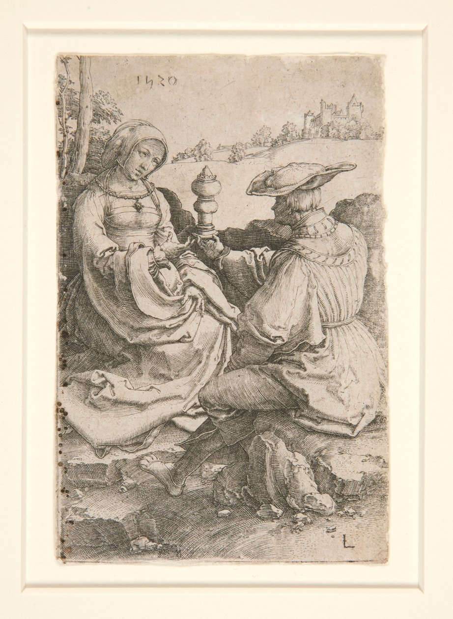 Een edelman en een dame zittend in een landschap door Lucas van Leyden