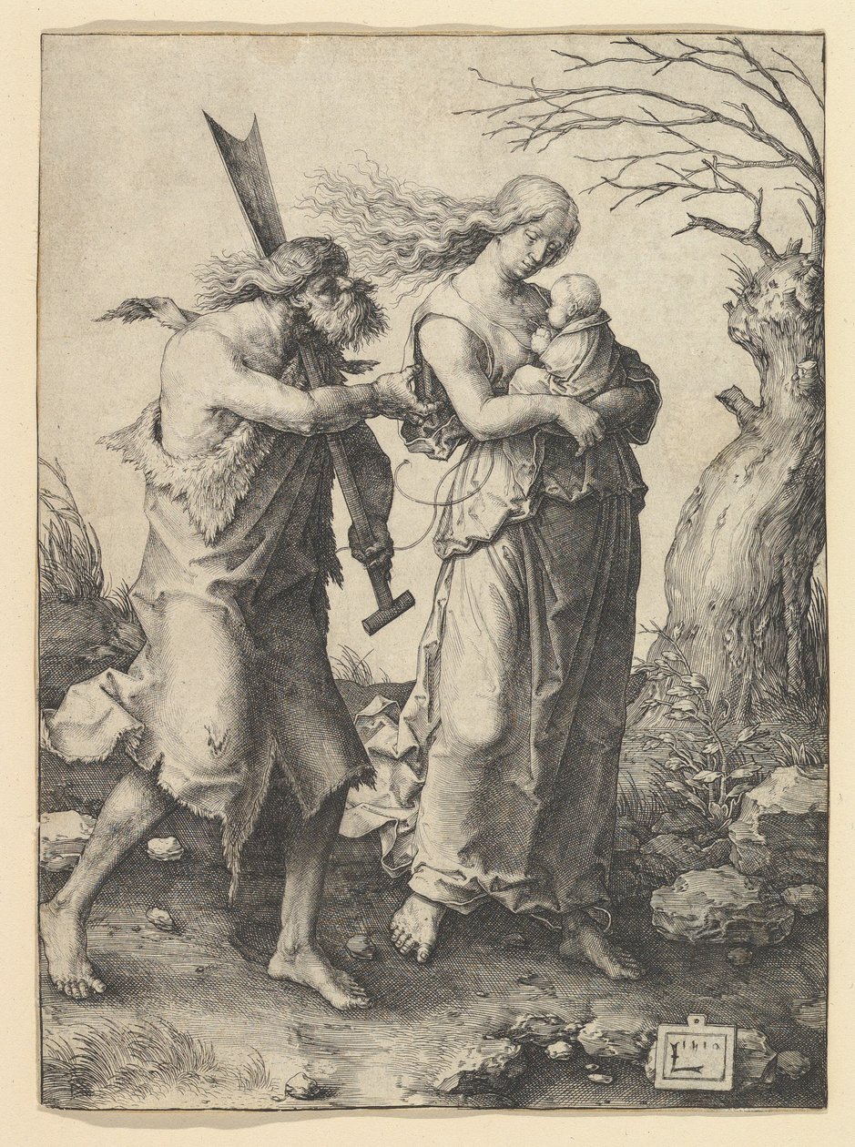 Adam en Eva na de verdrijving door Lucas van Leyden