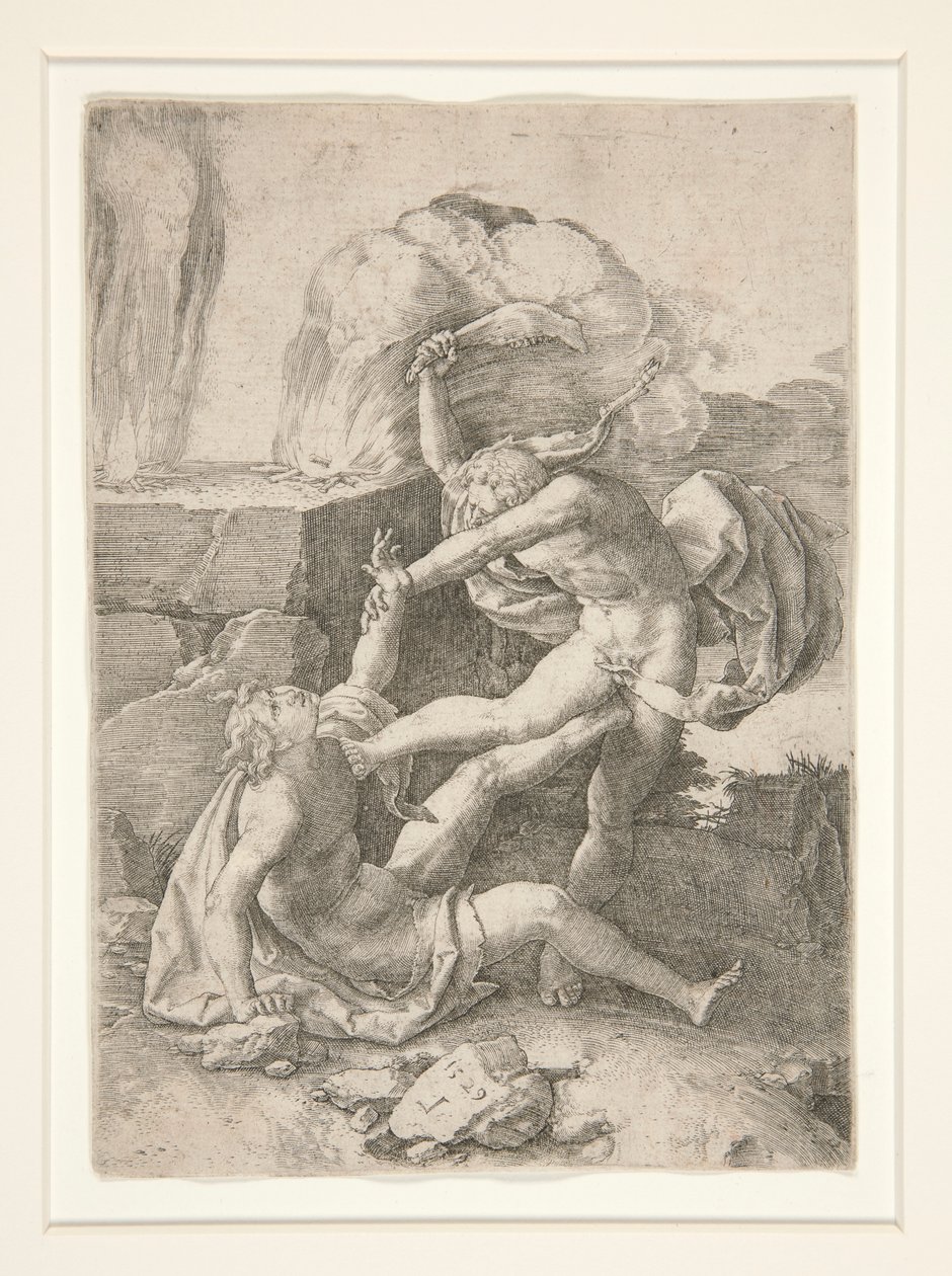 Kaïn Doodt Abel, uit de Geschiedenis van Adam en Eva door Lucas van Leyden