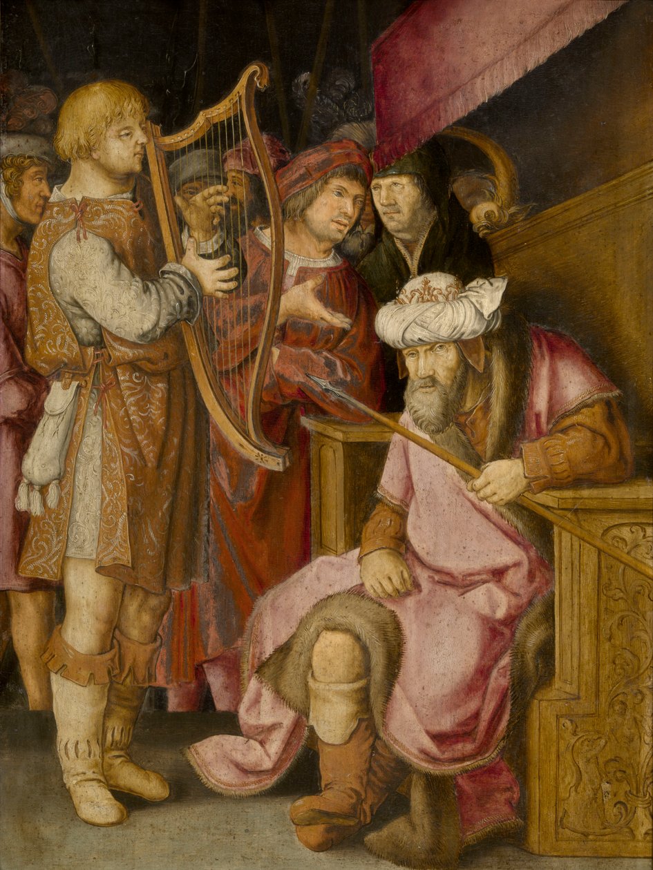David speelt harp voor Saul door Lucas van Leyden