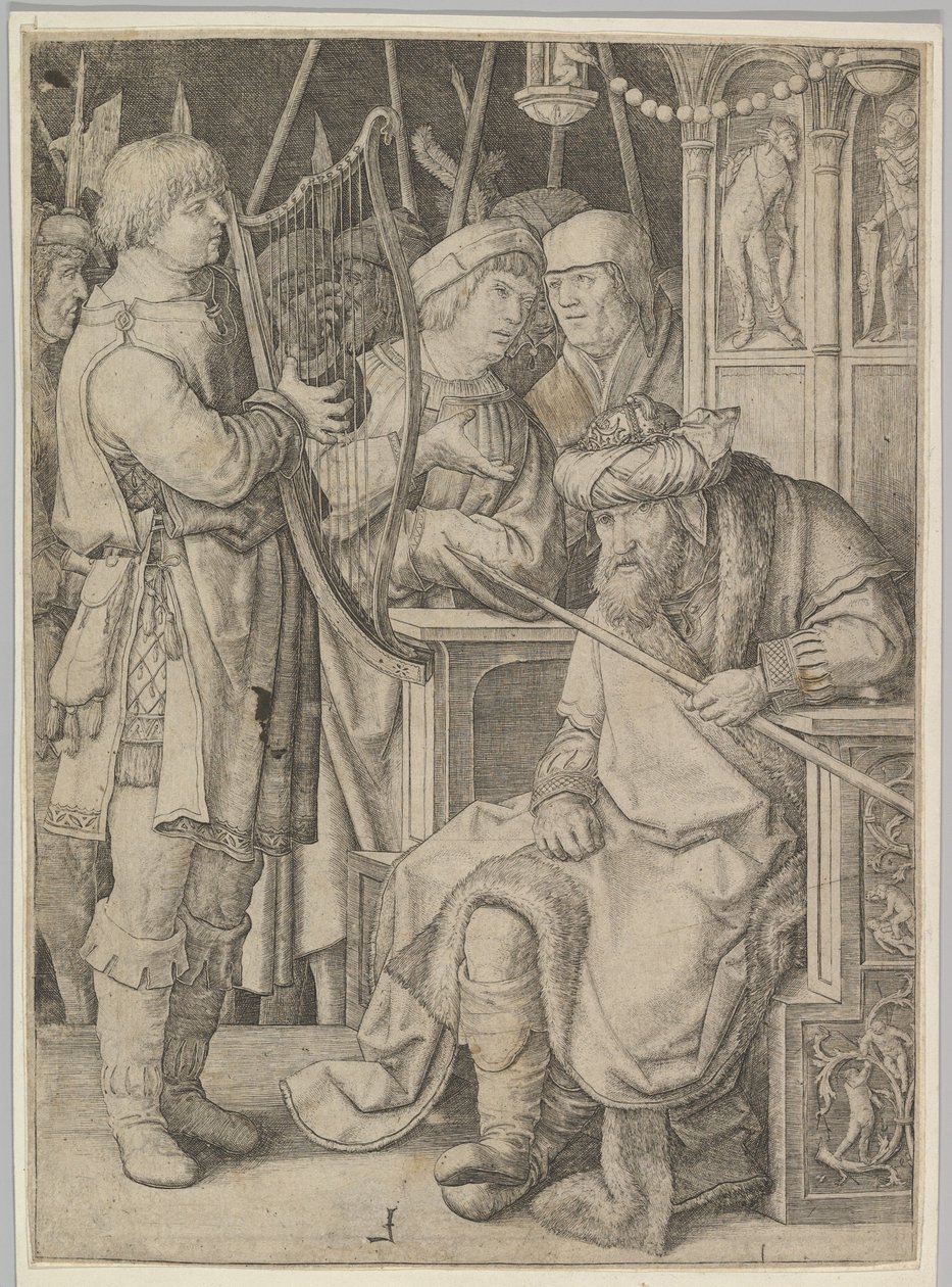 David speelt harp voor Saul door Lucas van Leyden