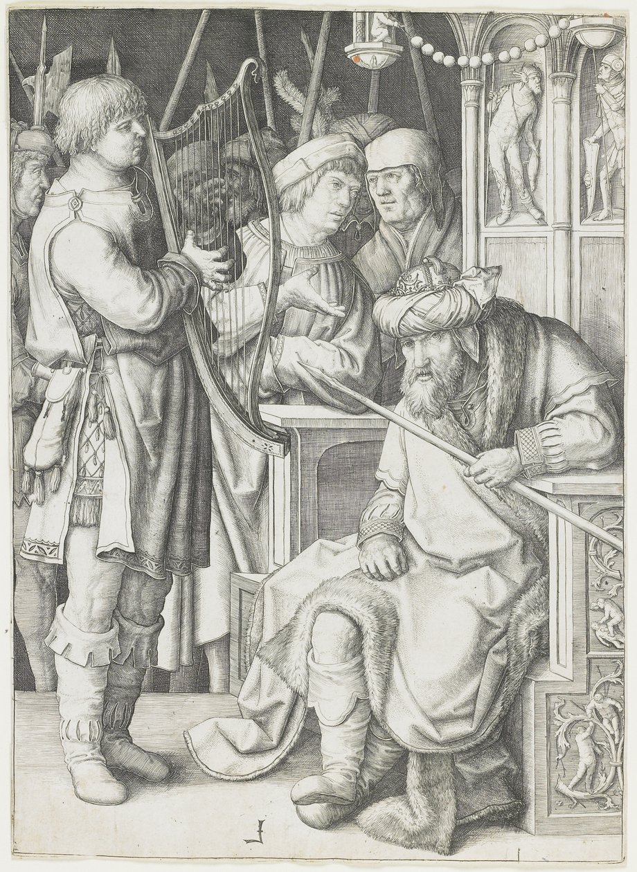 David speelt de harp voor Saul, ca. 1508 door Lucas van Leyden