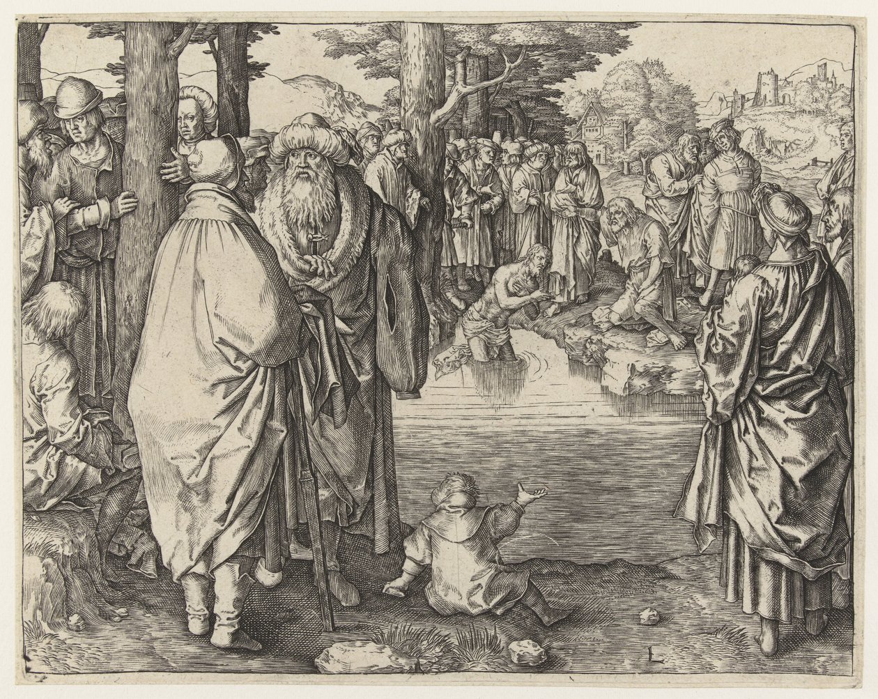 De doop van Christus in de Jordaan door Lucas van Leyden