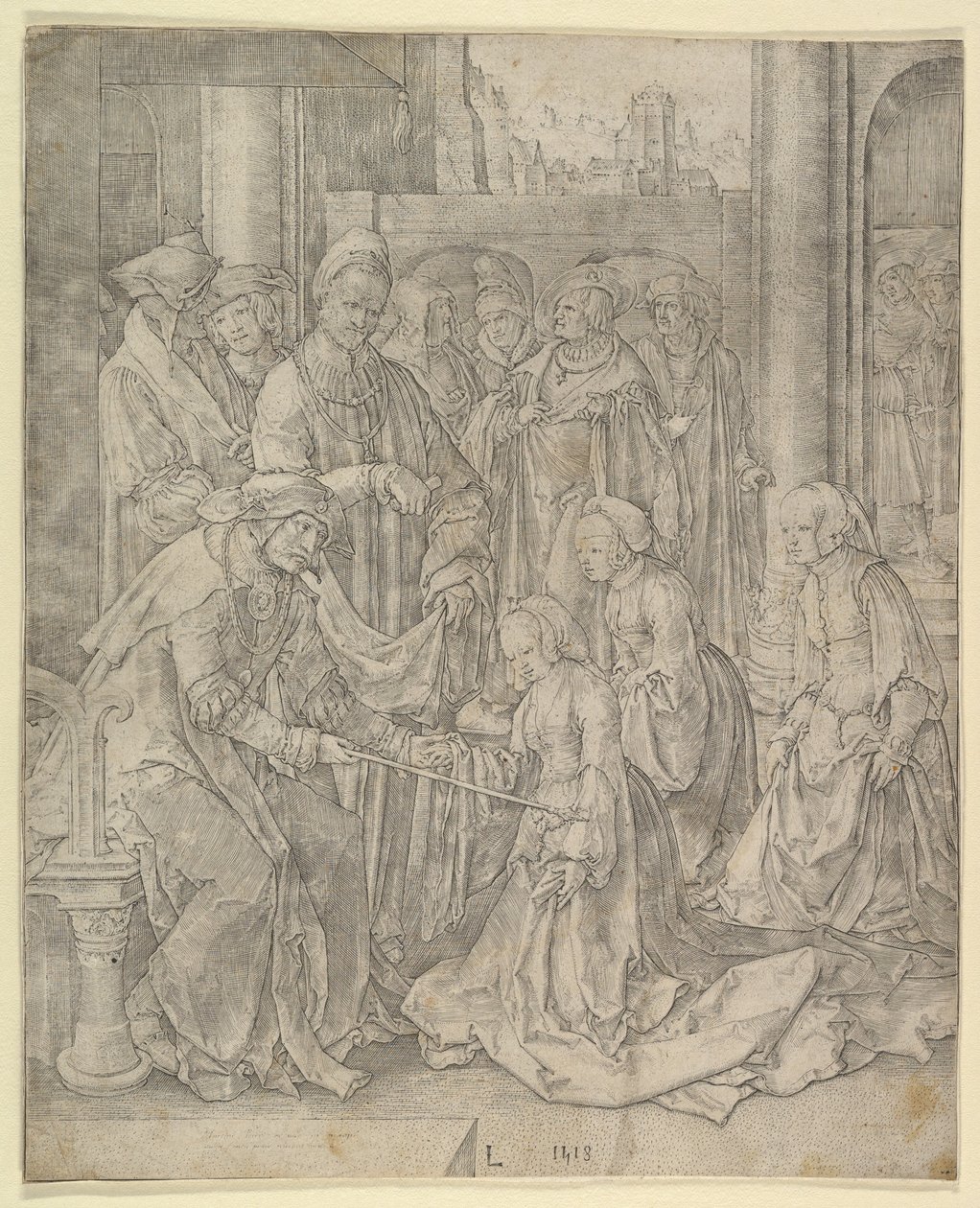 Esther voor Ahasveros door Lucas van Leyden