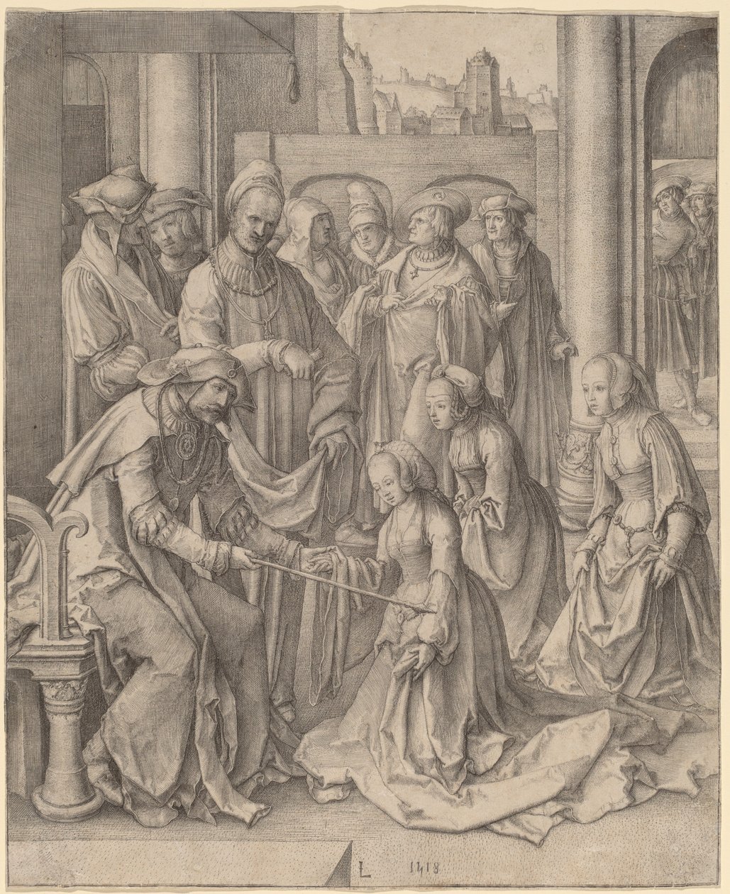 Esther voor Ahasveros door Lucas van Leyden