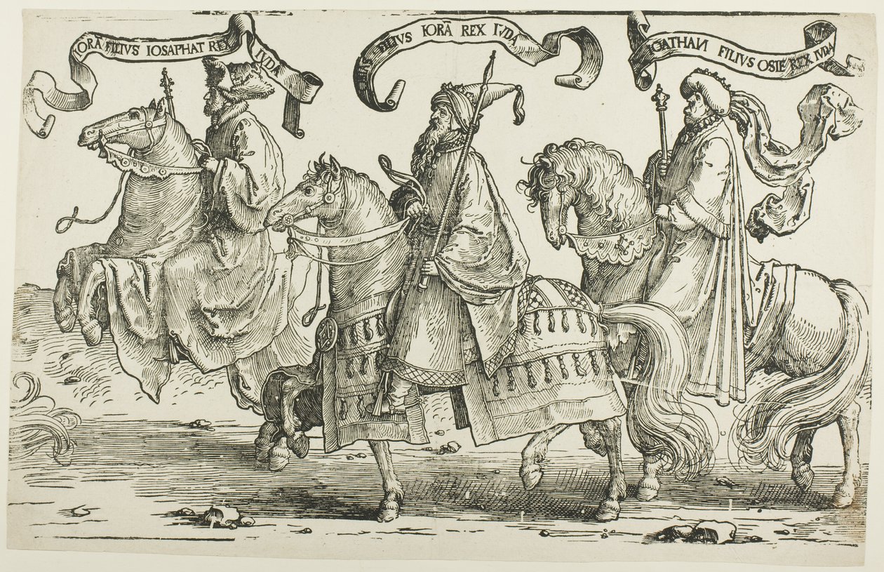 Jehoram, Uzziah, Jotham, plaat drie, uit De Twaalf Koningen van Israël door Lucas van Leyden