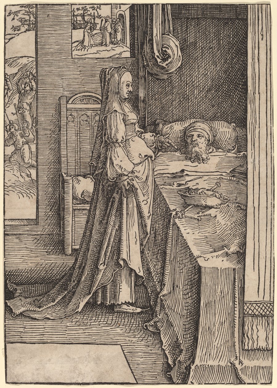 Izebel Belooft de Wijngaard van Naboth aan Koning Achab door Lucas van Leyden