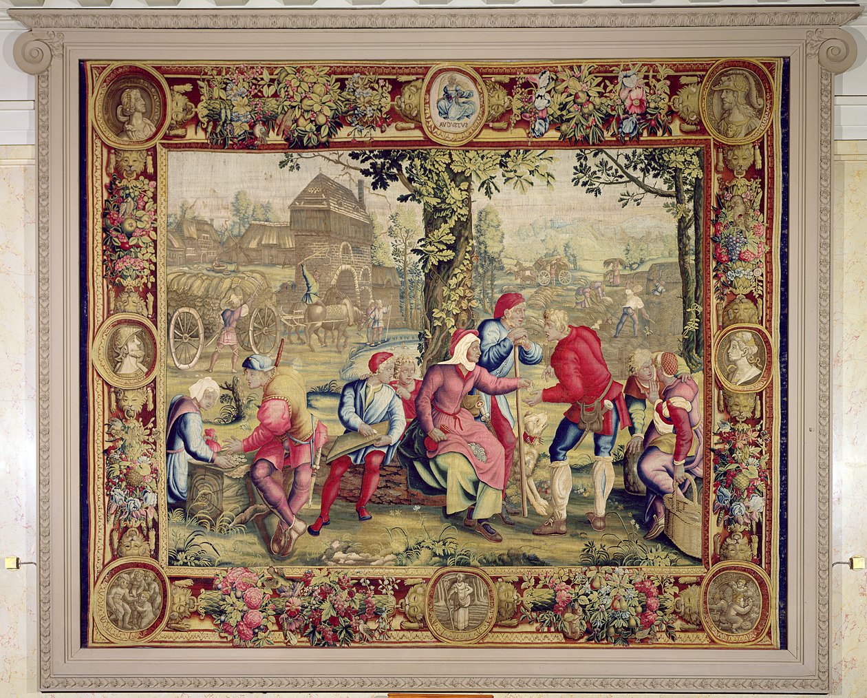 Betaling van de oogsters, Gobelins Werkplaats (wandtapijt) door Lucas van Leyden