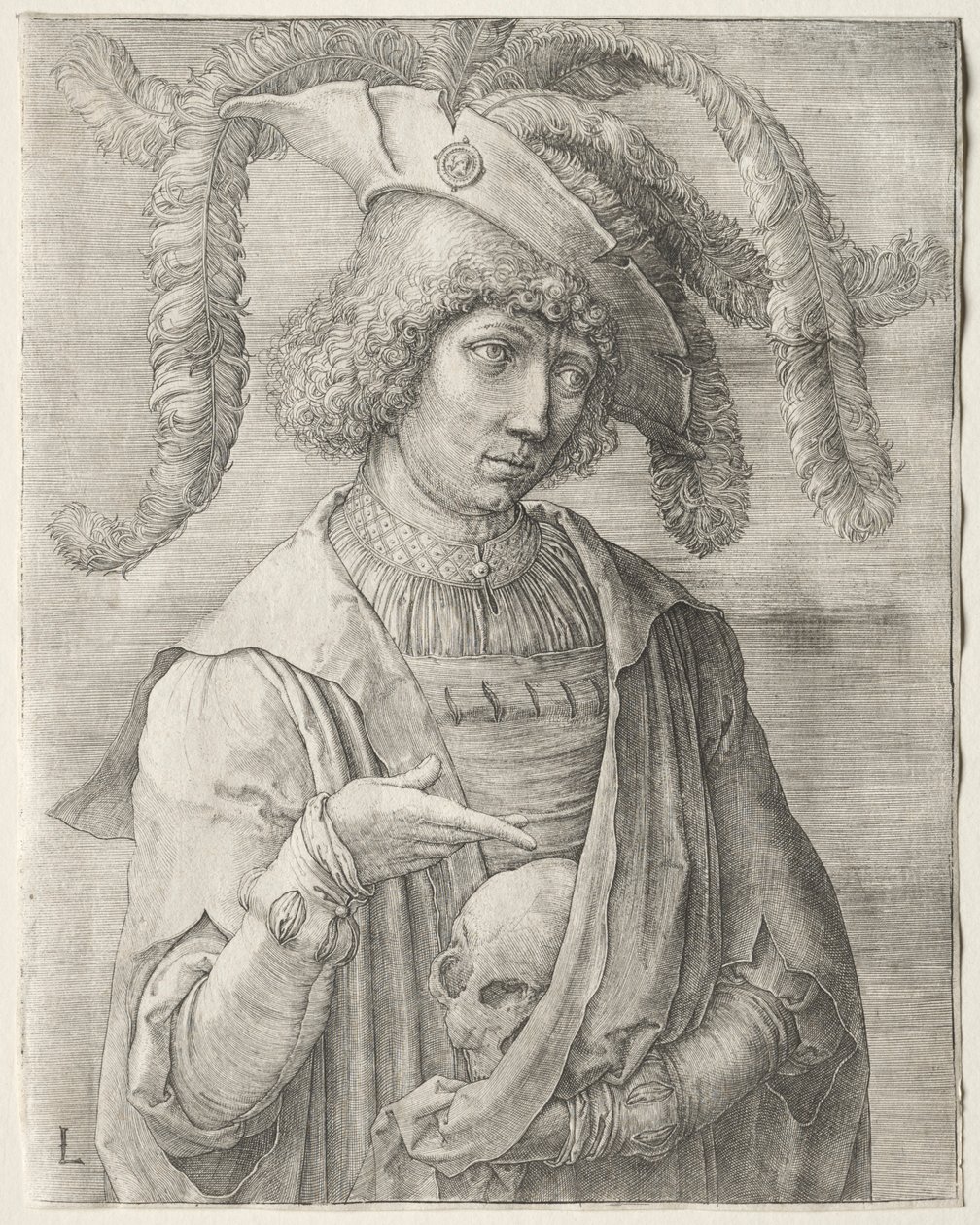 Portret van een jonge man met een schedel, ca. 1519 door Lucas van Leyden