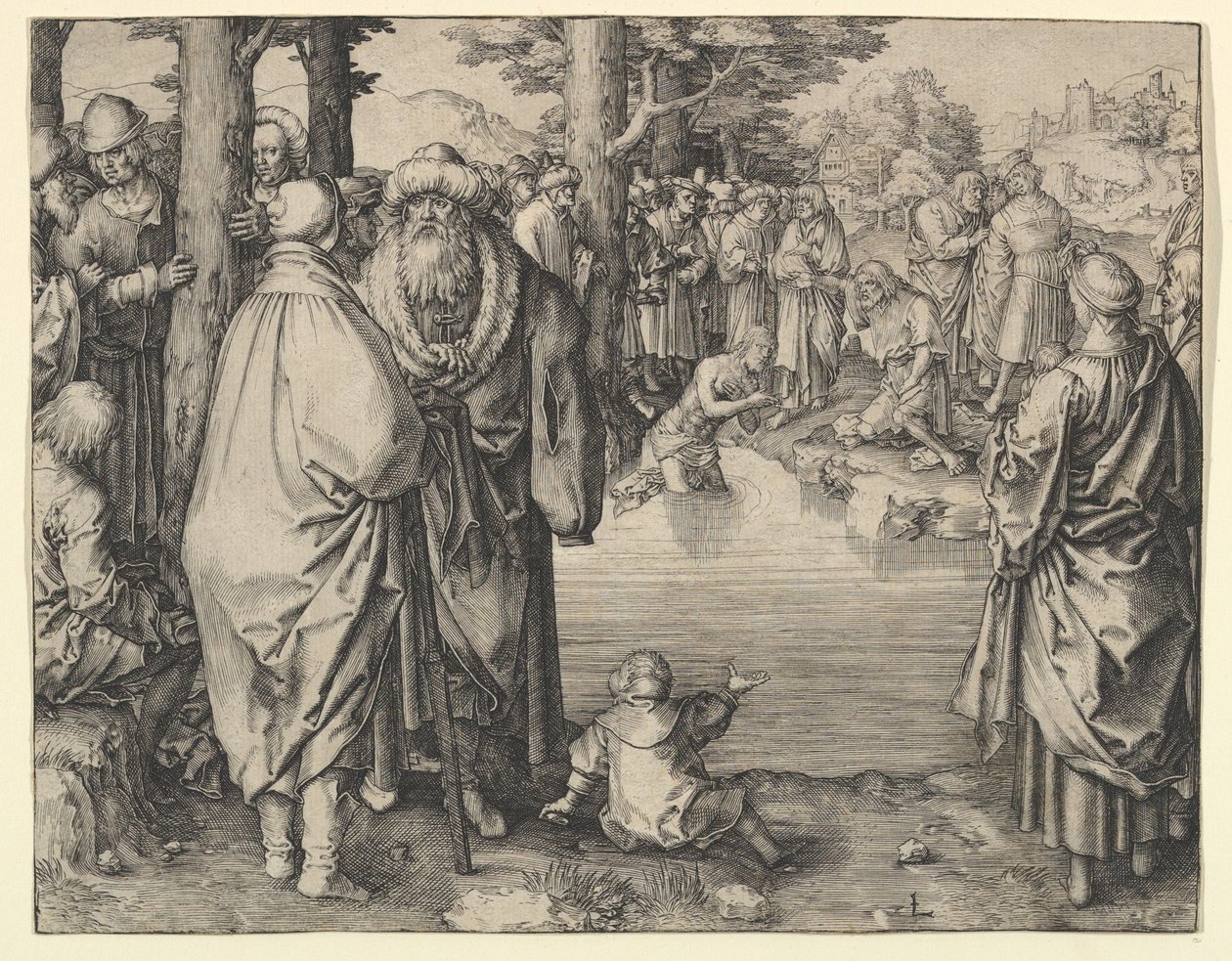 De doop van Christus in de Jordaan door Lucas van Leyden