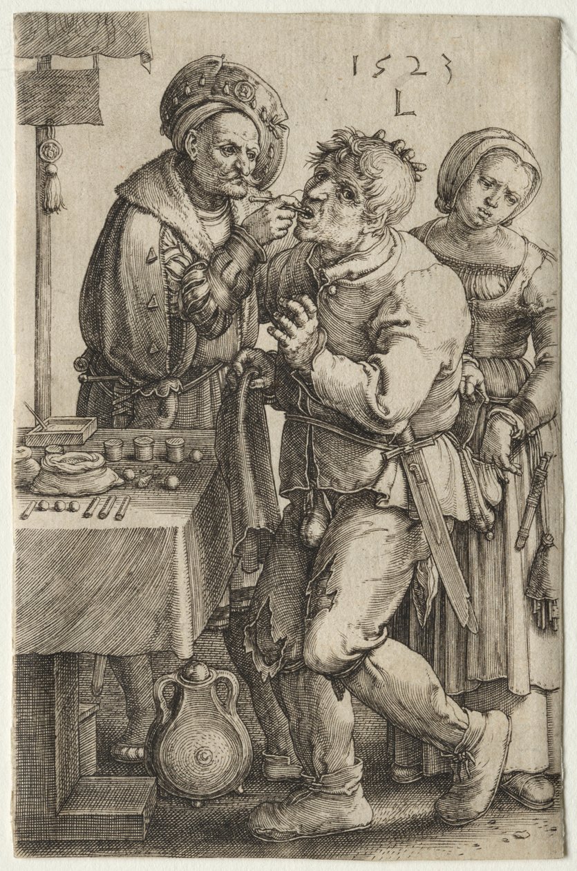 De tandarts, 1523 door Lucas van Leyden