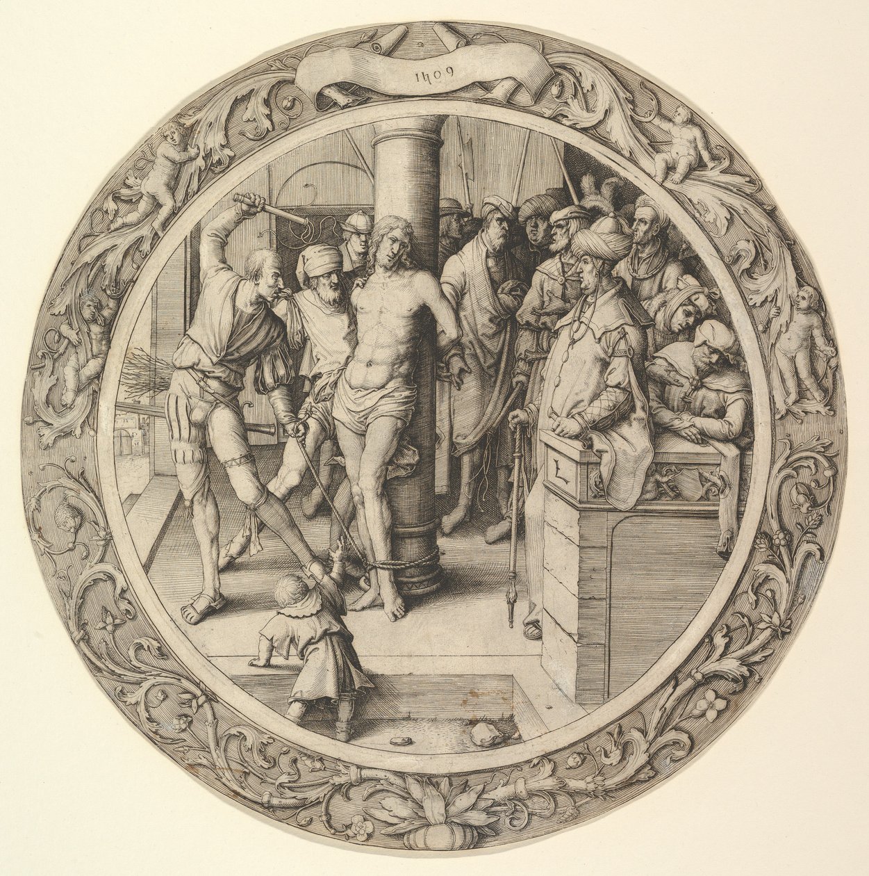 De geseling, uit de Circulaire Passie door Lucas van Leyden