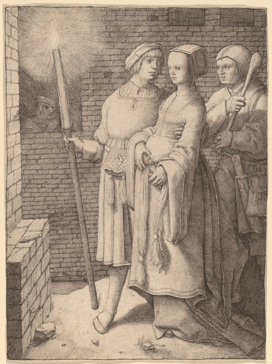 De Man met de Fakkel en een Vrouw Gevolgd door een Dwaas door Lucas van Leyden