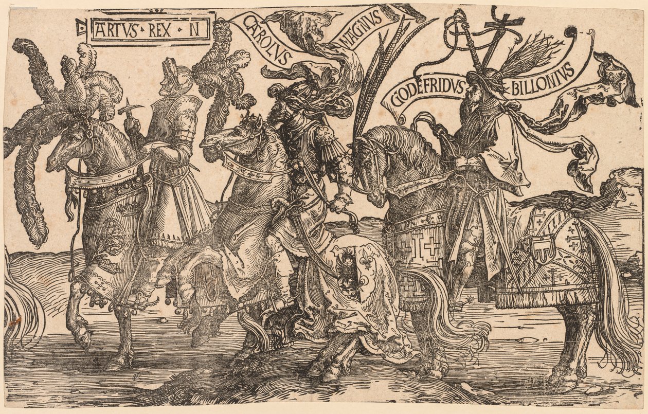 De Negen Helden: Arthur, Karel de Grote, Godfried van Bouillon door Lucas van Leyden